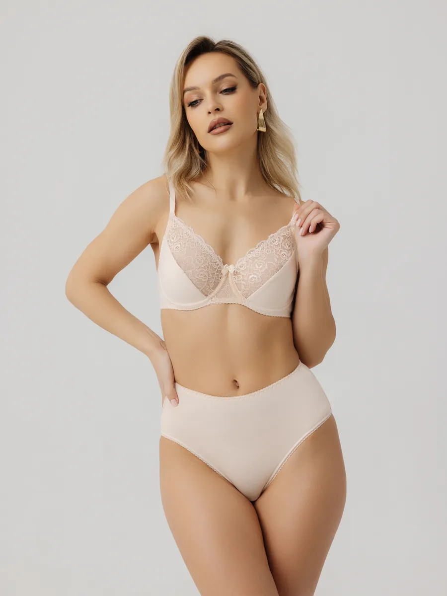 Бюстгальтер без поролона кружевной с мягкой чашкой бежевый
