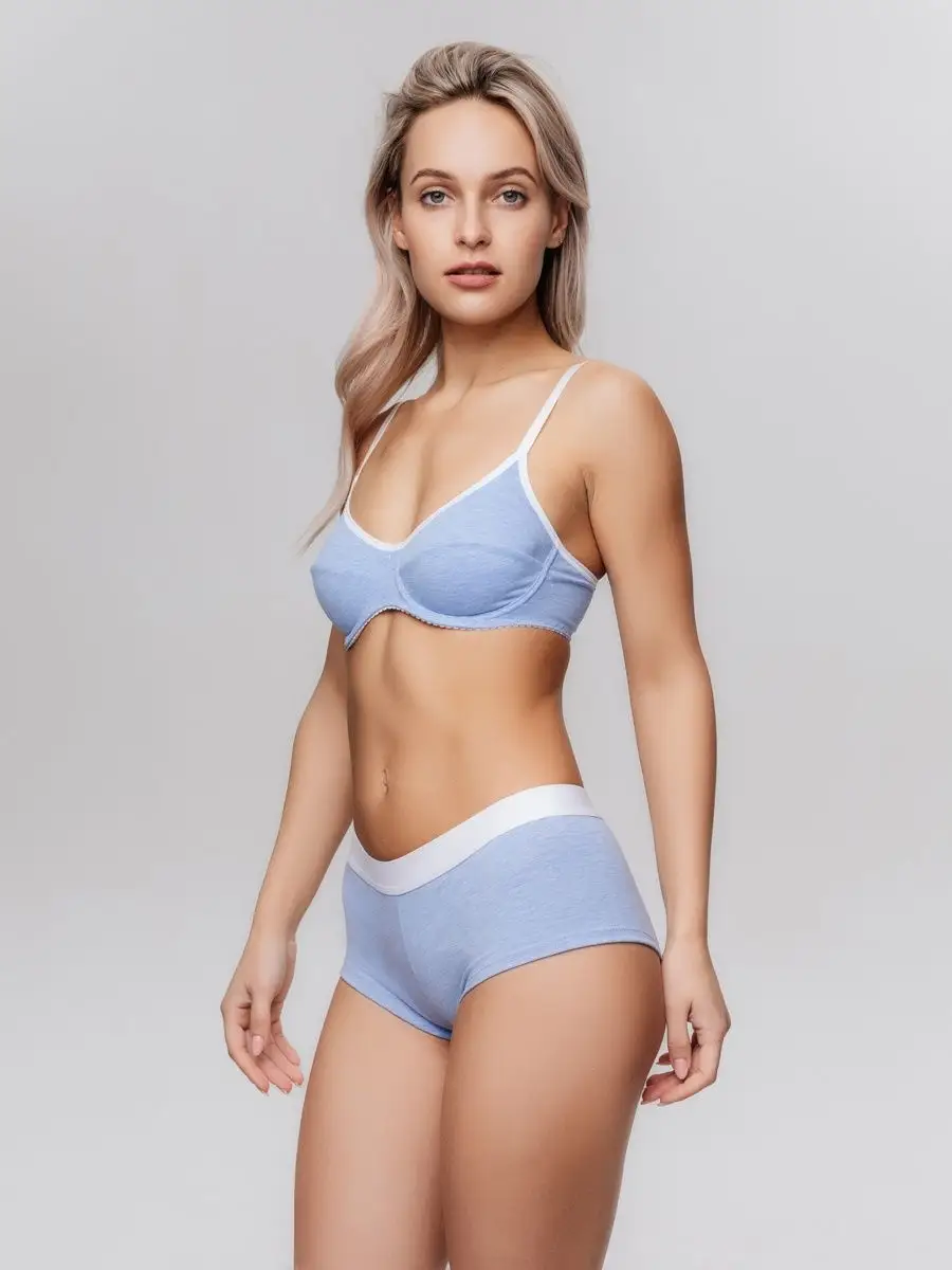 Бюстгальтер без поролона на косточках голубоймеланж/белый