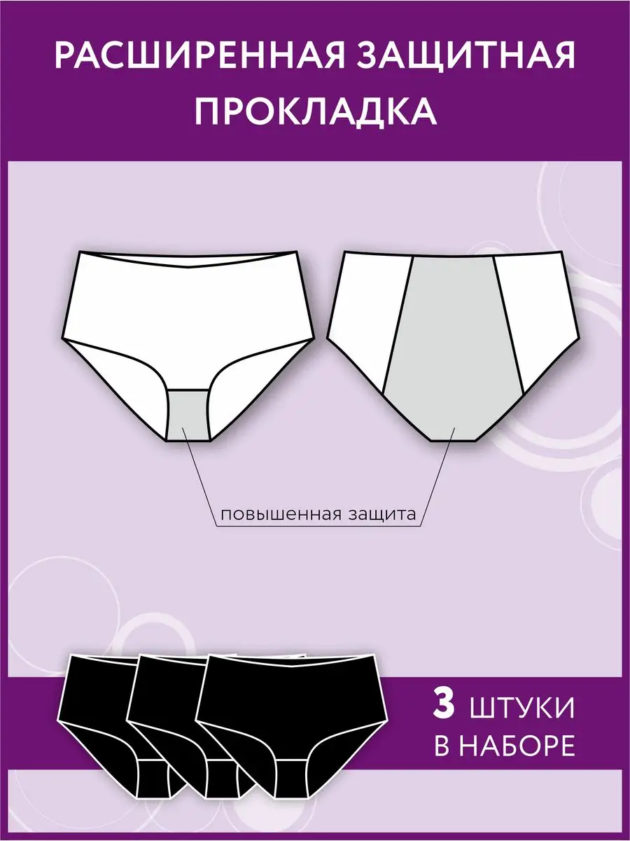 Трусы для месячных многоразовые набор 3 шт черный/черный/черный