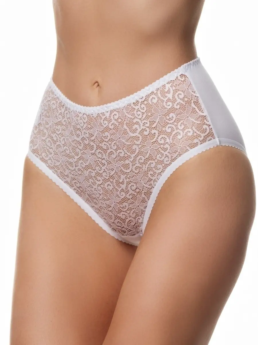 Трусы высокие хлопковые с кружевом белый