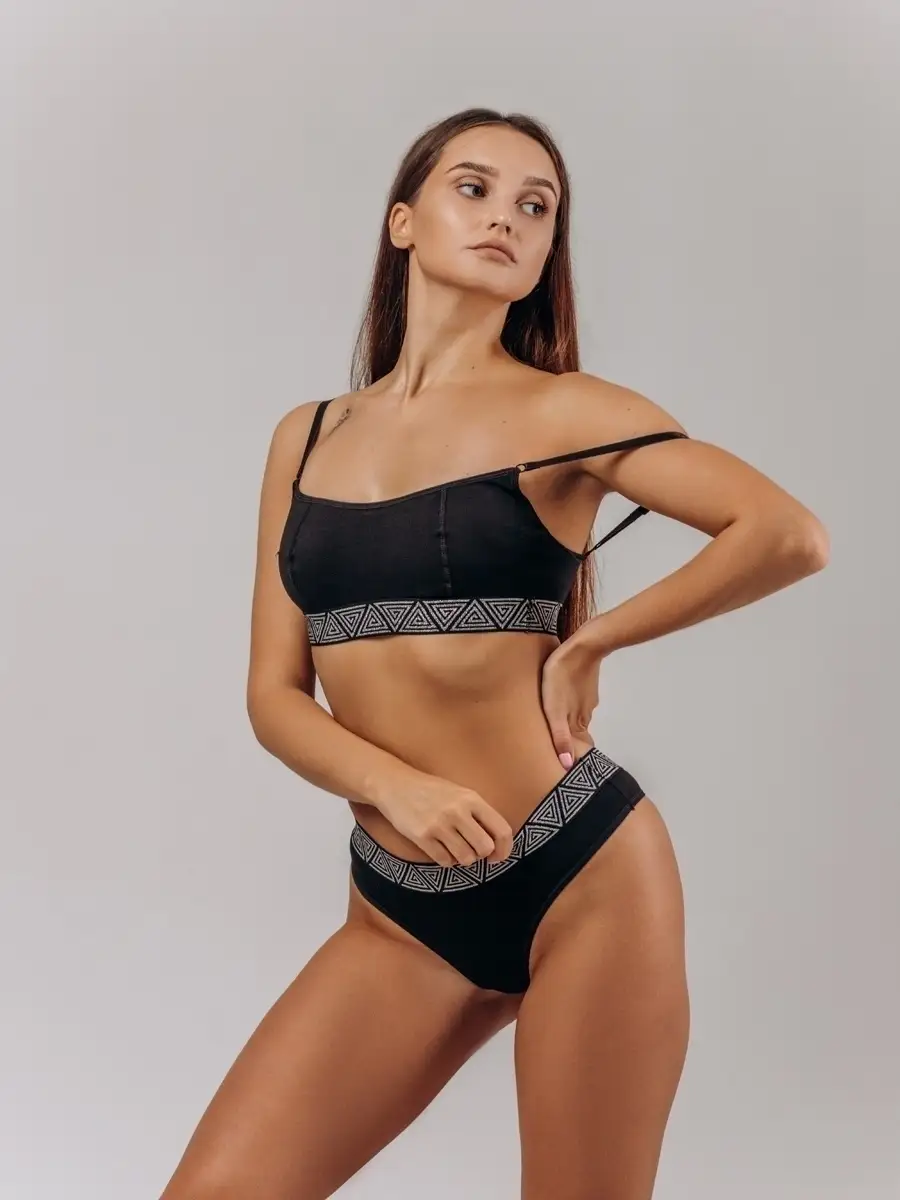 Бюстгальтер без поролона топ хлопок черный/черный/серебро