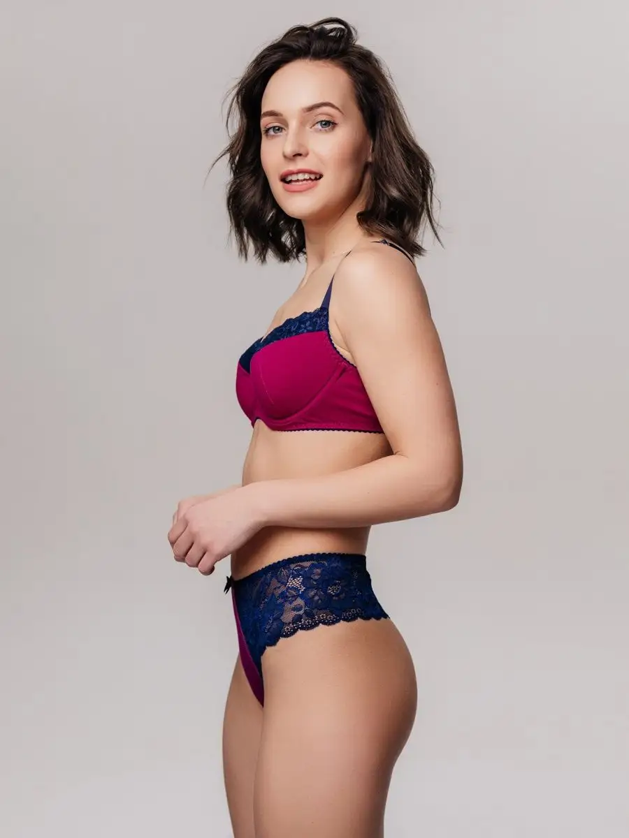 Трусы набор кружевные стринги 2 шт слива-синий/слива-синий