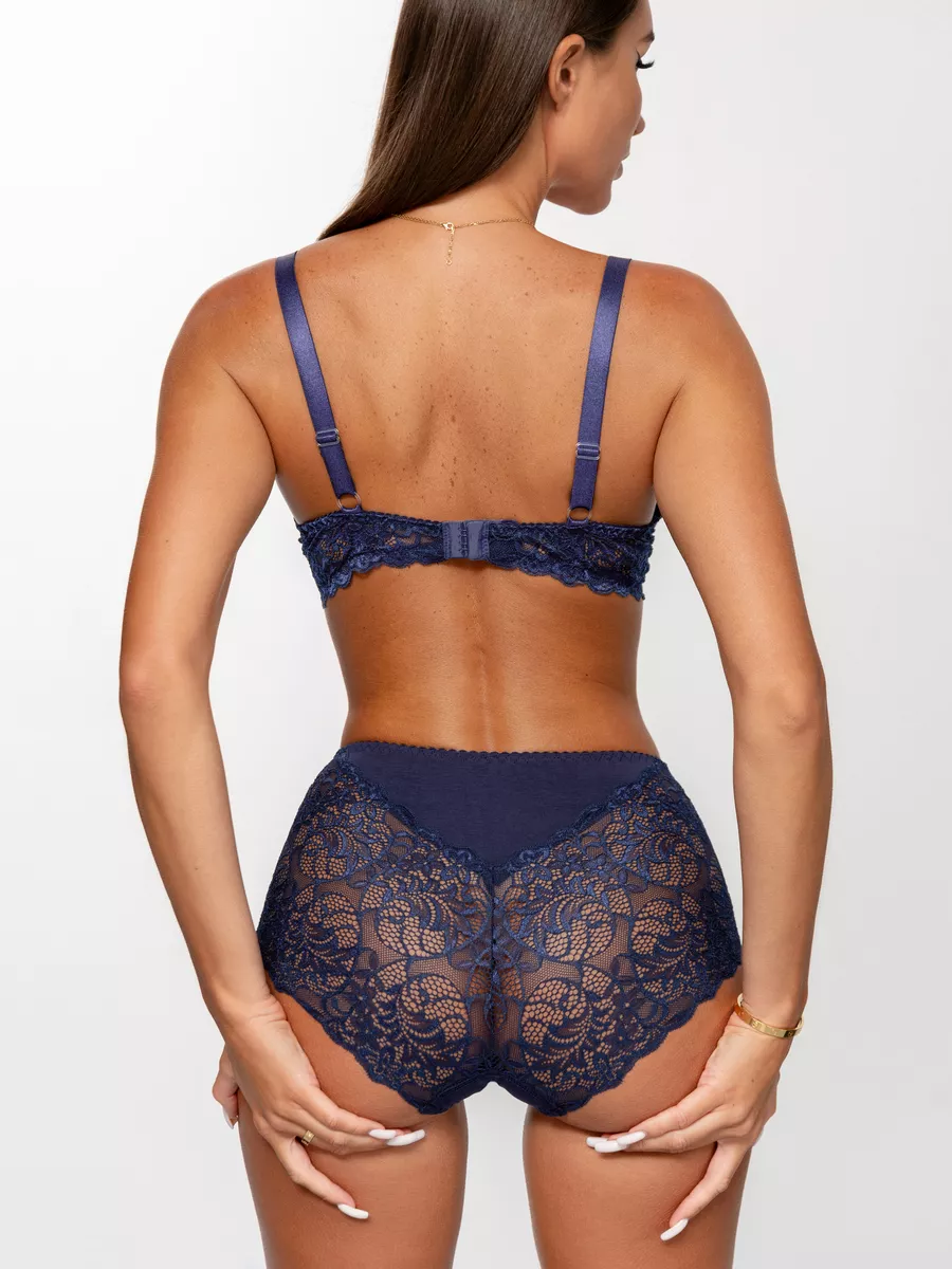 Набор кружевных трусов комплект слипы син/син/син/син/син