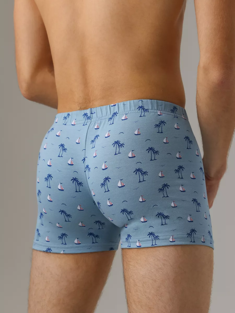 Боксеры хлопковые с принтом голубой/синий/принт