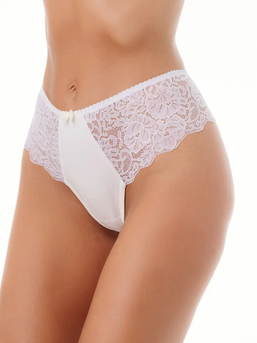 Трусы набор хлопковые с кружевом 2 шт молочный/молочный