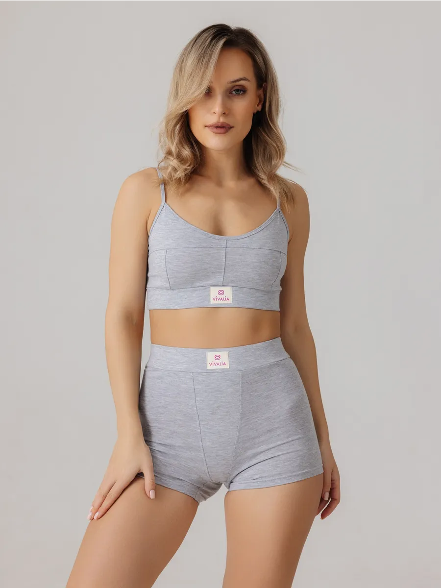 Бюстгальтер топ мягкий спортивный хлопок серыймеланж