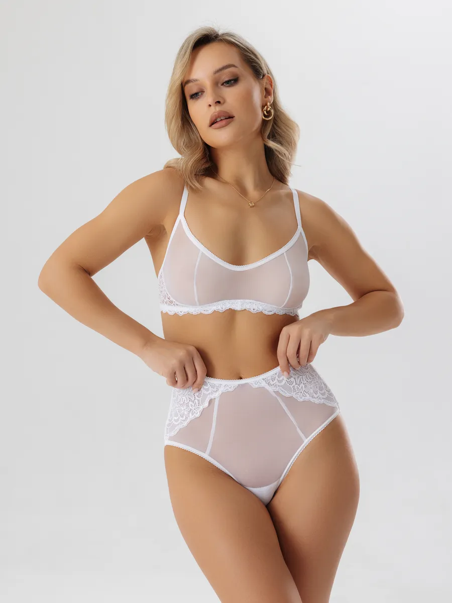 Трусы с высокой посадкой прозрачные из сетки белый