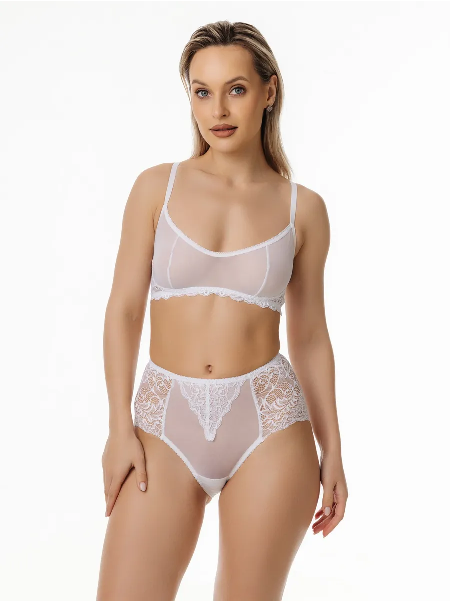Трусы с высокой посадкой кружевные слипы белый