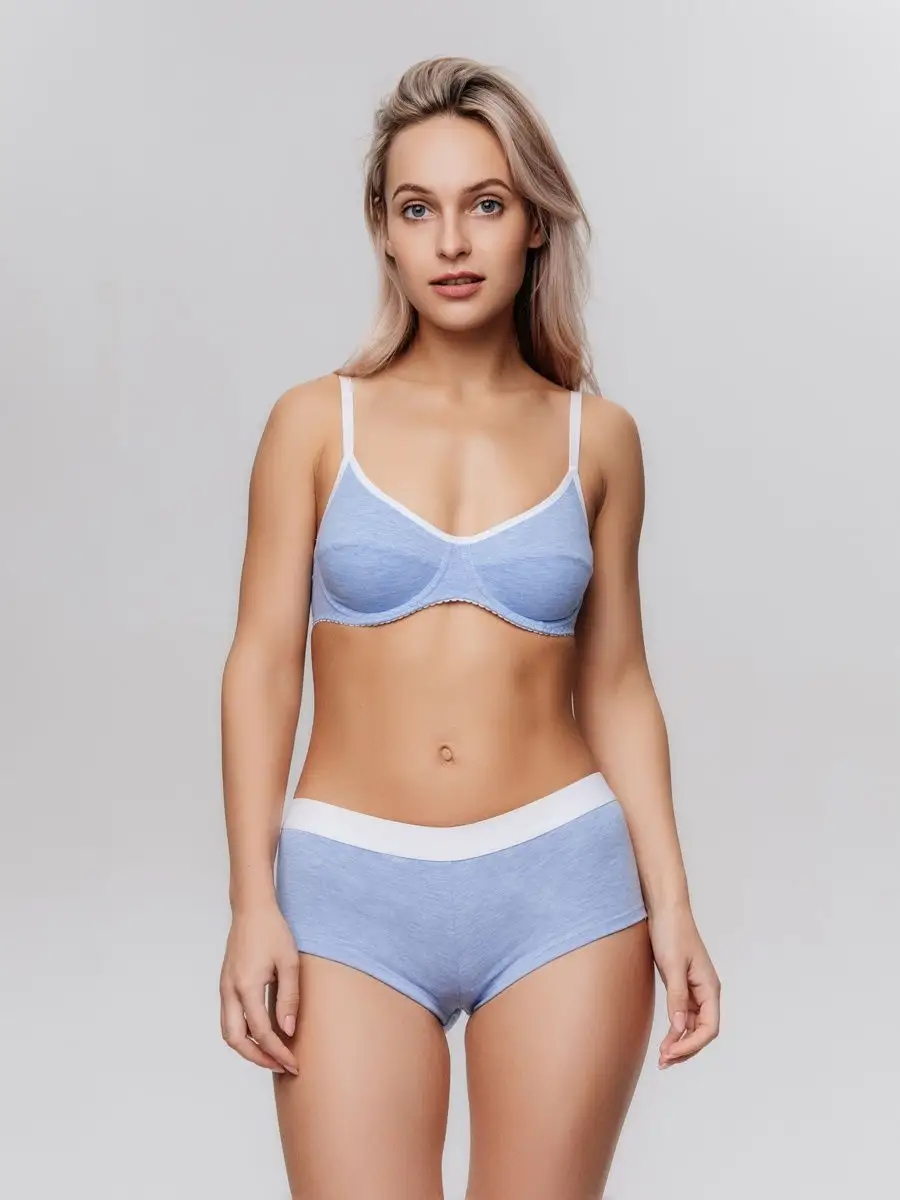 Бюстгальтер без поролона на косточках голубоймеланж/белый