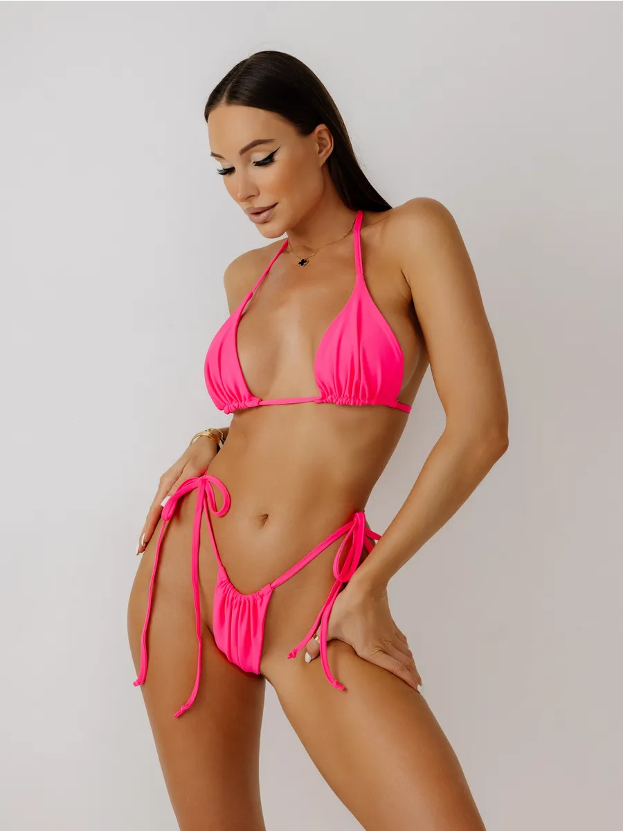 Купальник раздельный с высокой посадкой для пляжа и бассейна розовыйнеон