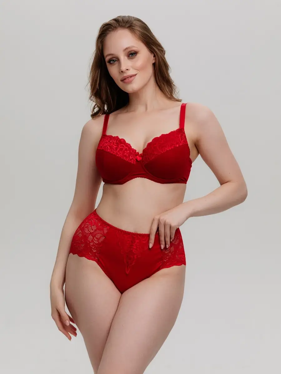 Трусы больших размеров высокие хлопок кружевные красный