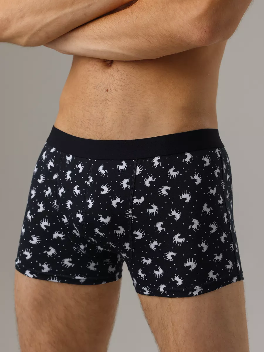 Боксеры в спортивном стиле на широкой резинке черный/белый/принт