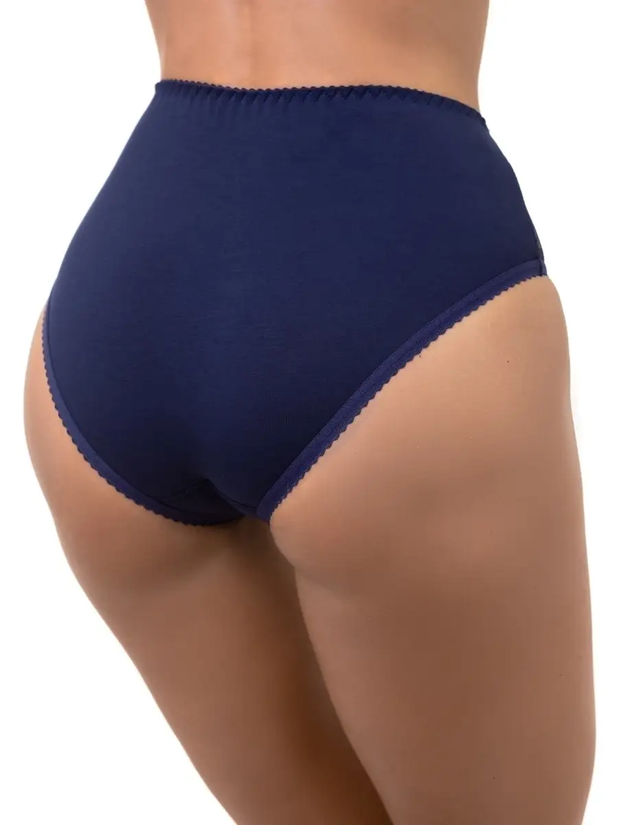 Трусы высокие хлопковые с кружевом синий