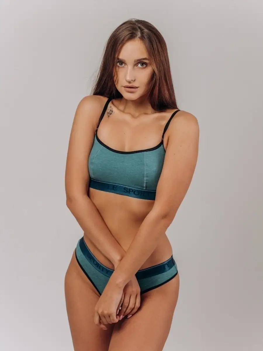 Бюстгальтер без поролона топ хлопок изумрудный/синий