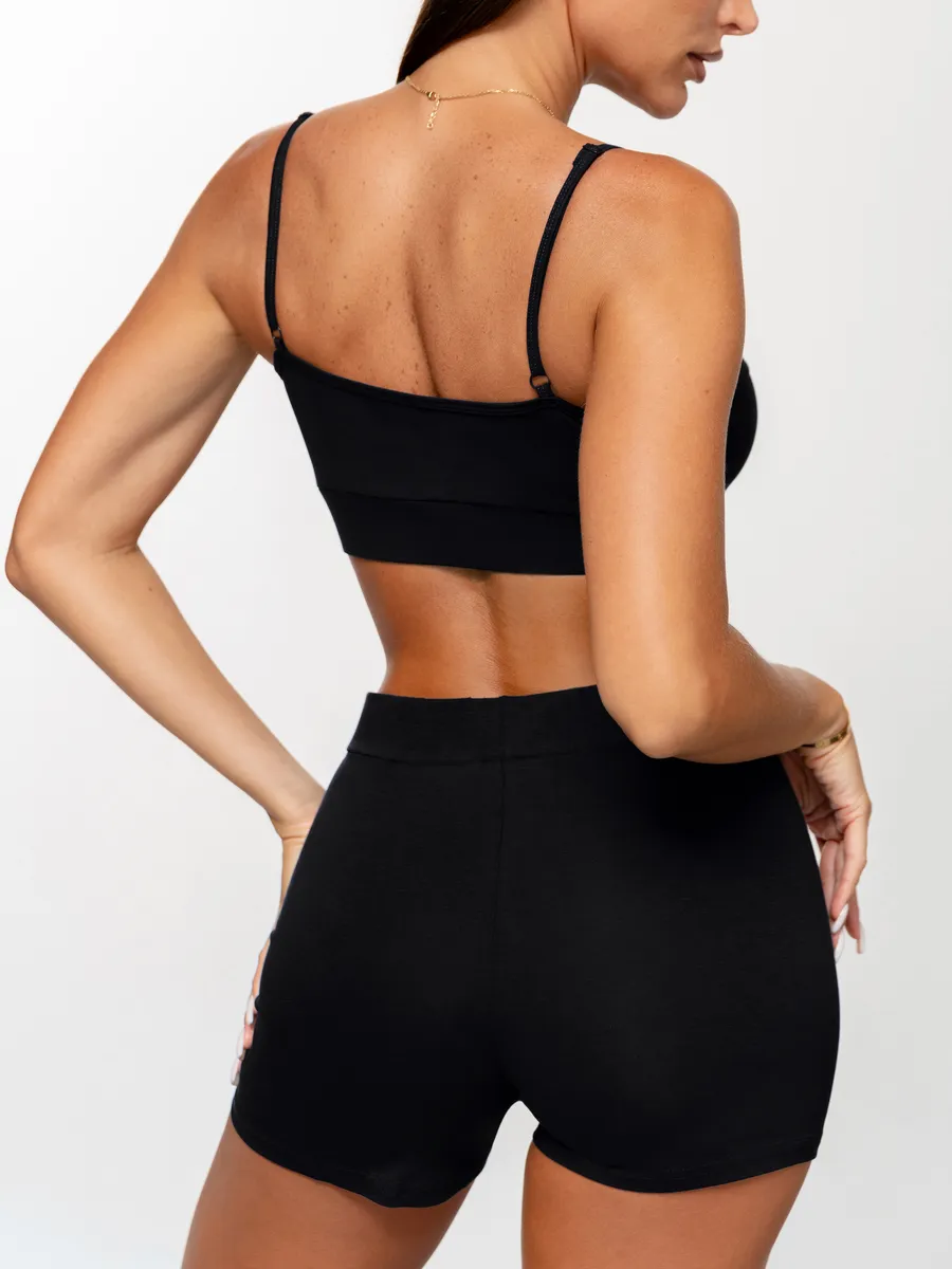 Бюстгальтер топ мягкий спортивный хлопок черный