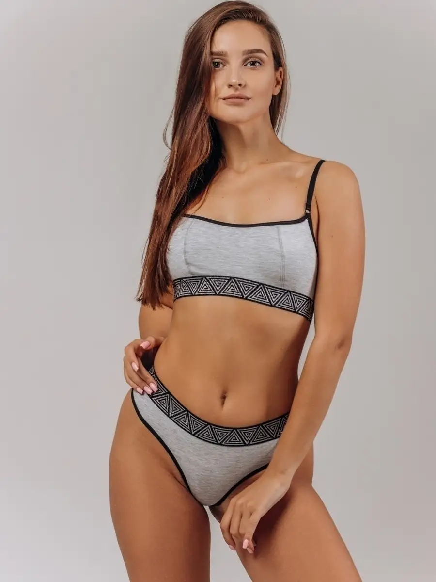 Бюстгальтер без поролона топ хлопок серыймеланж/черный/серебро