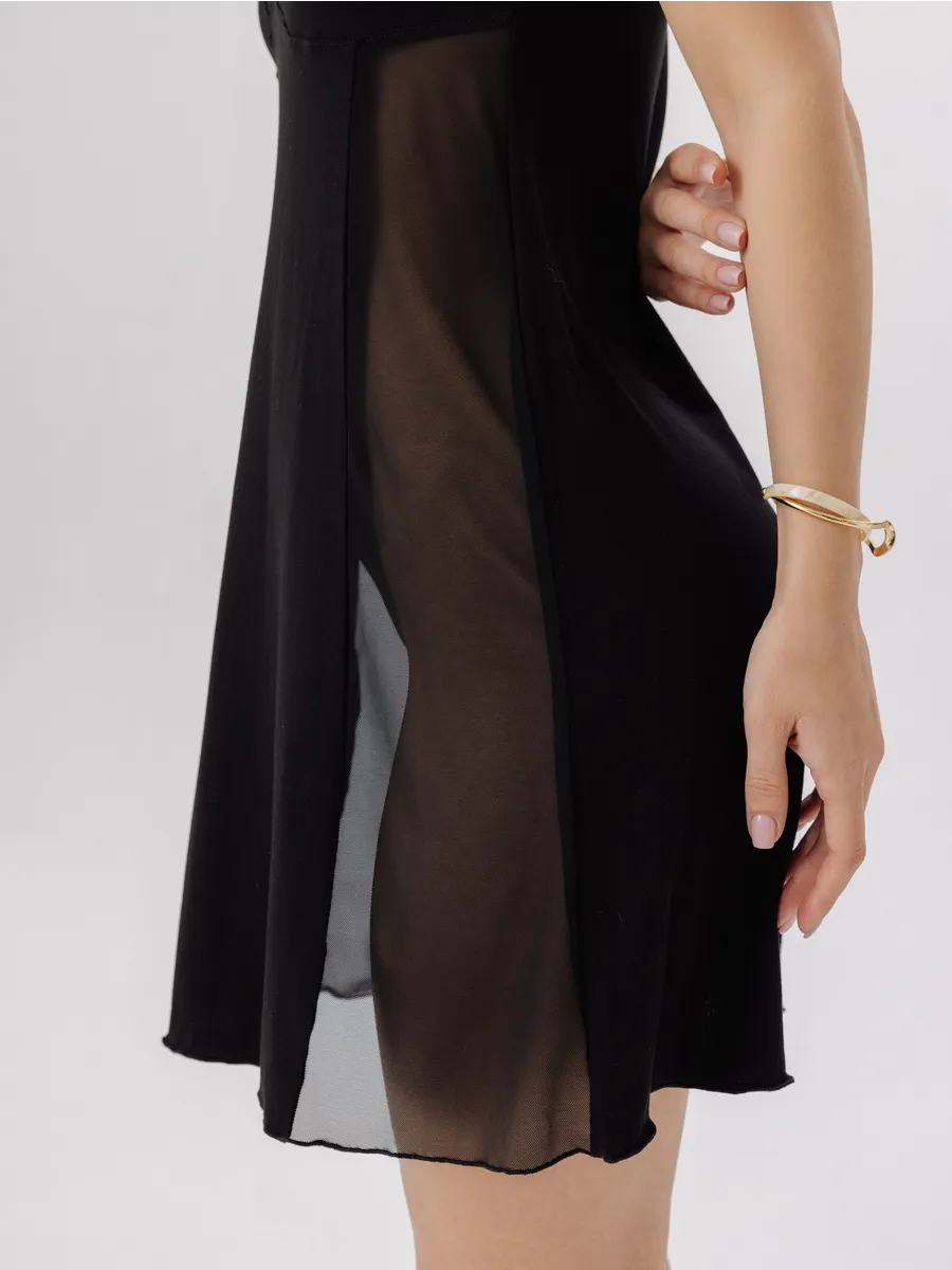 Ночная сорочка на бретельках короткая ночнушка черный