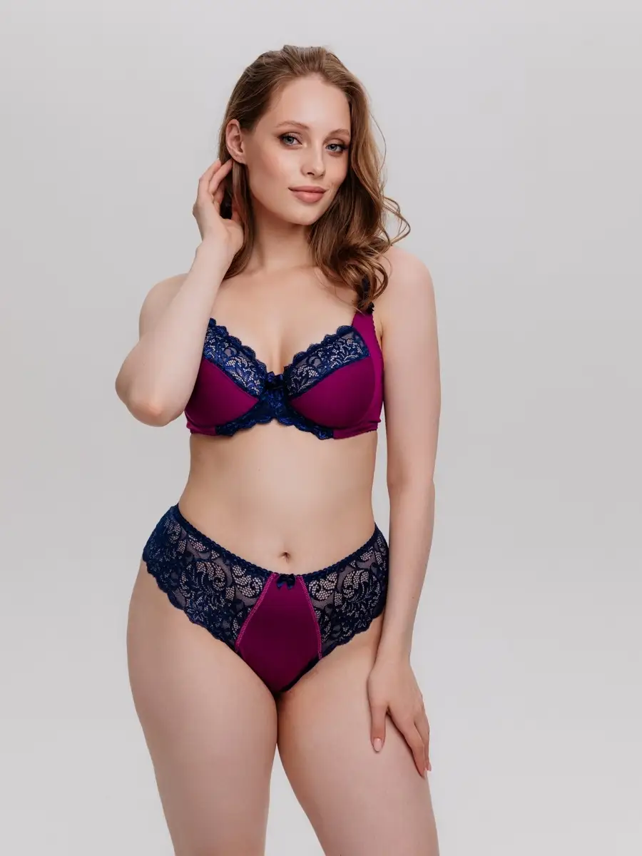 Стринги бразильяна большие размеры сливовый/синий