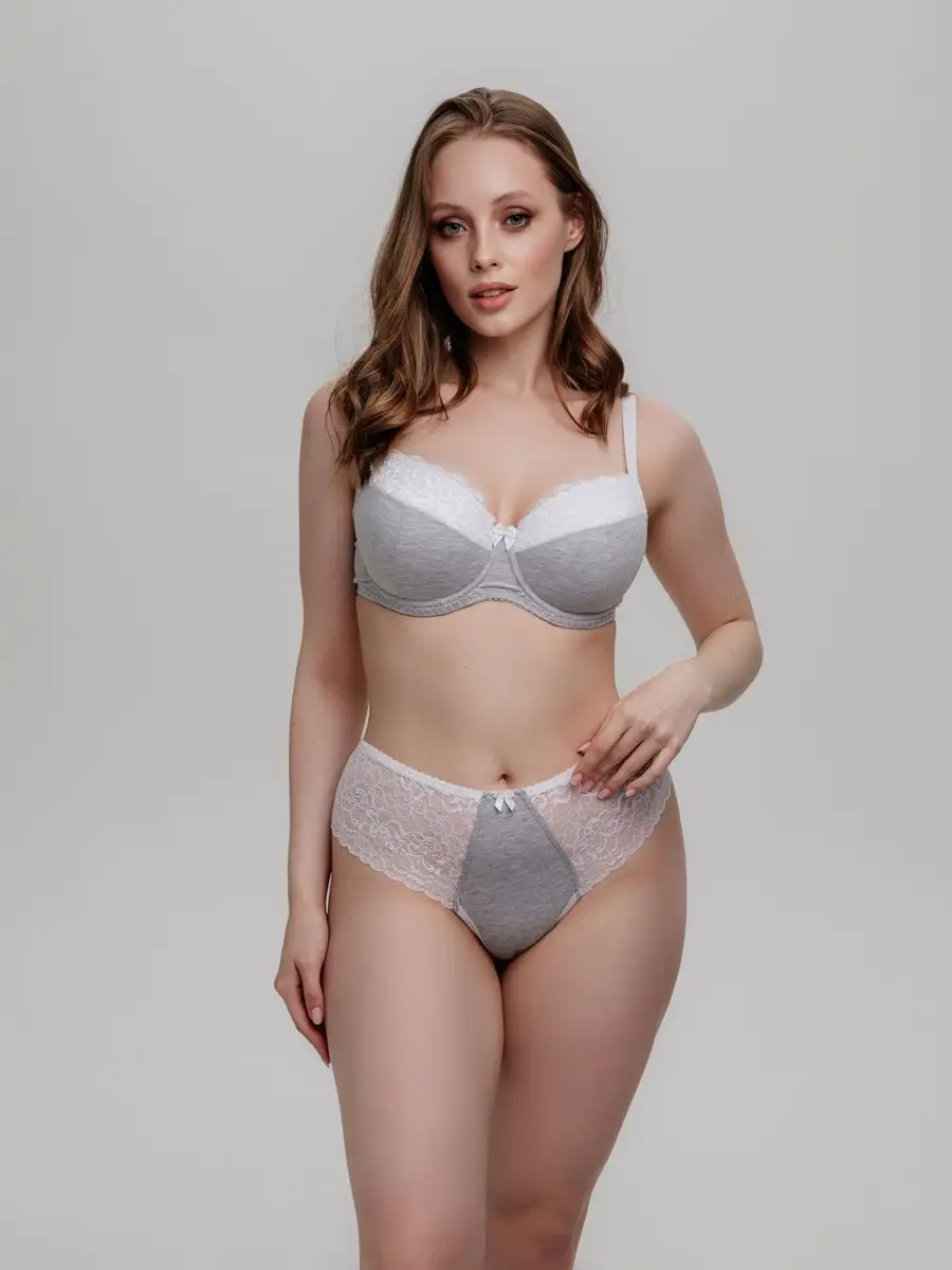 Стринги бразильяна большие размеры серыймеланж/белый