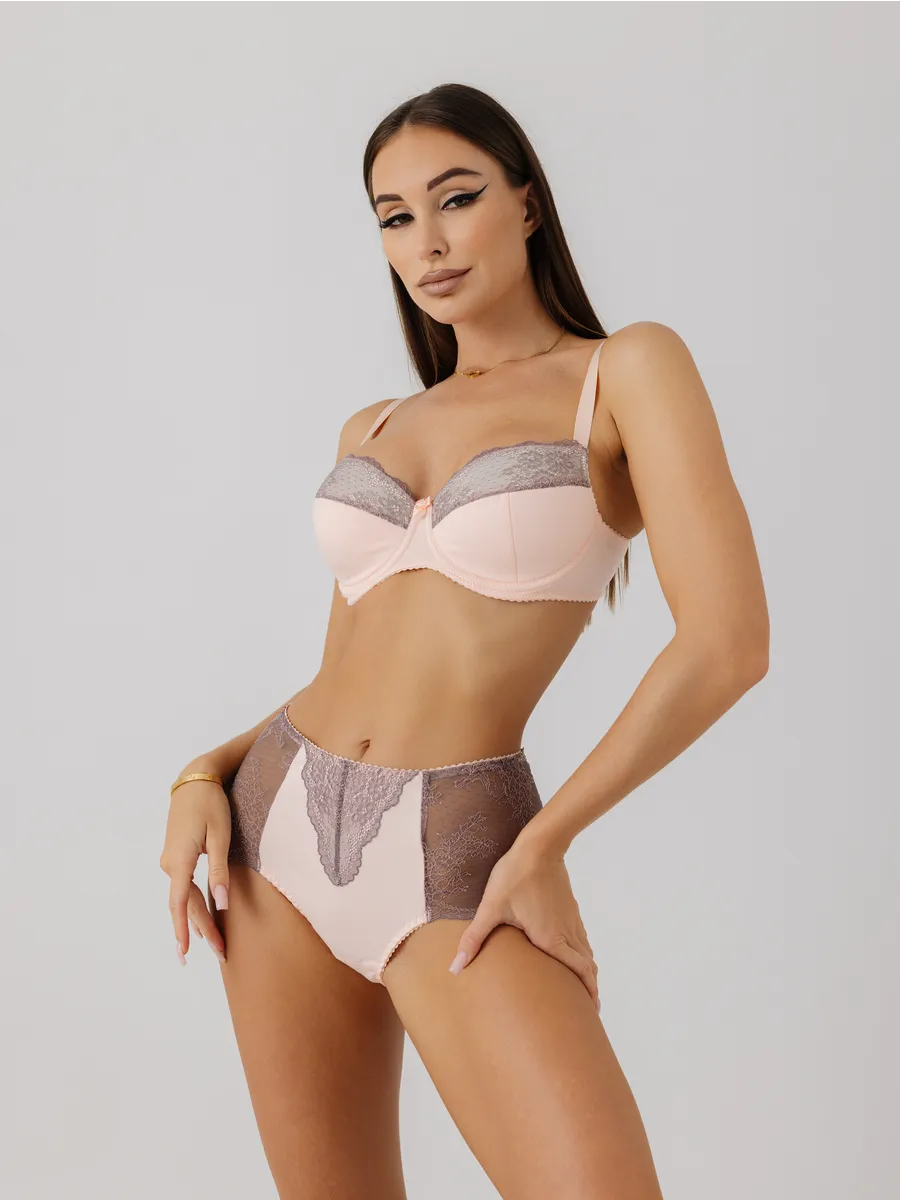 Трусы набор 3 шт кружевные с высокой посадкой абрикосовый/коричневый/серый