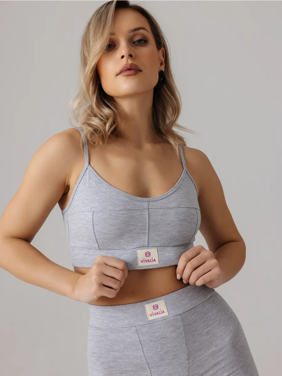 Бюстгальтер топ мягкий спортивный хлопок серыймеланж