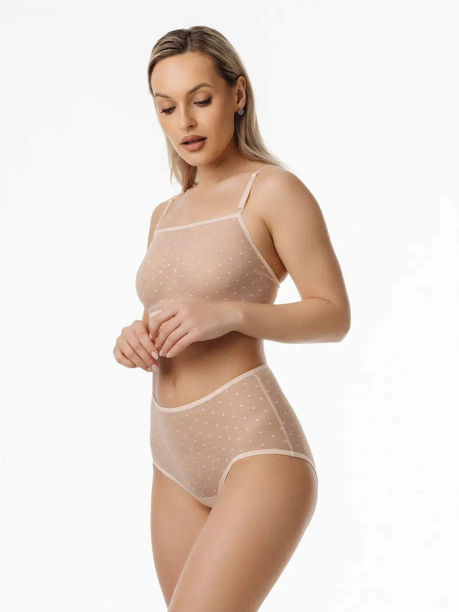 Бюстгальтер топ прозрачный из сетки бежевыймушка