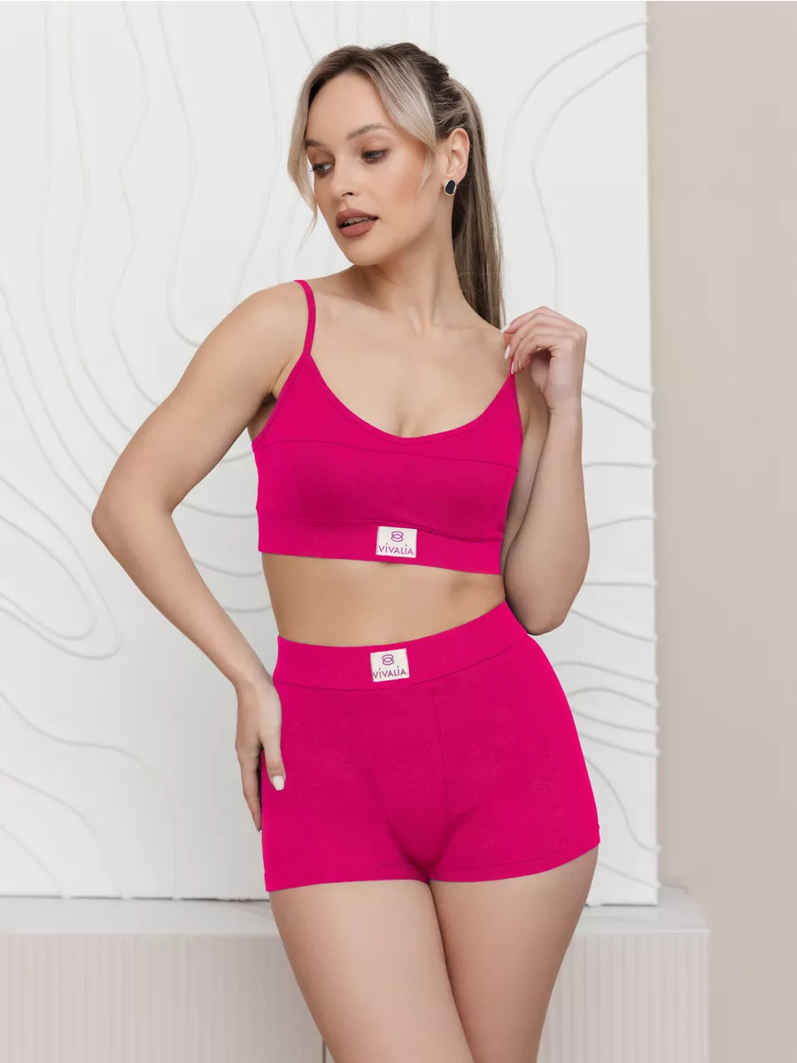 Трусы шорты с высокой посадкой боксеры хлопок фуксия