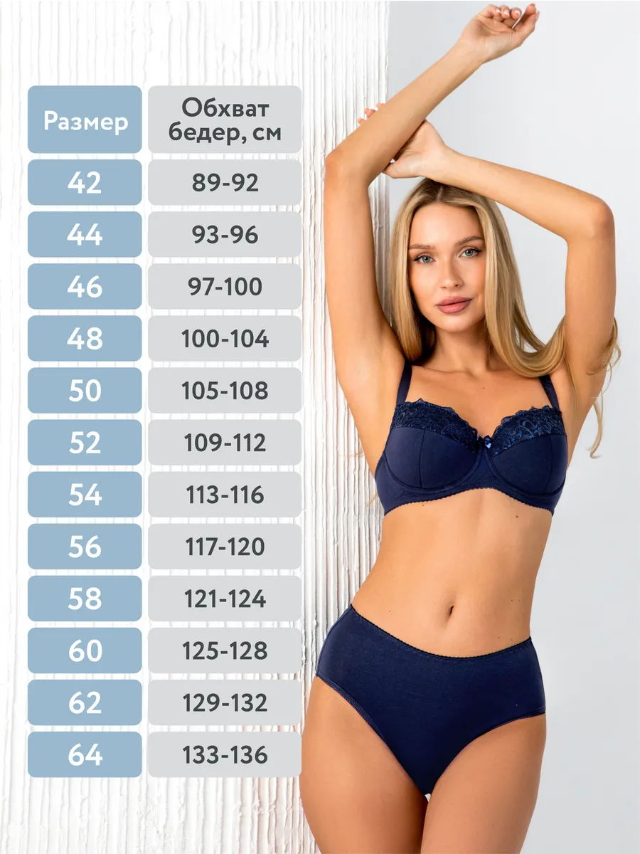 Трусы с высокой посадкой хлопковые слипы синий