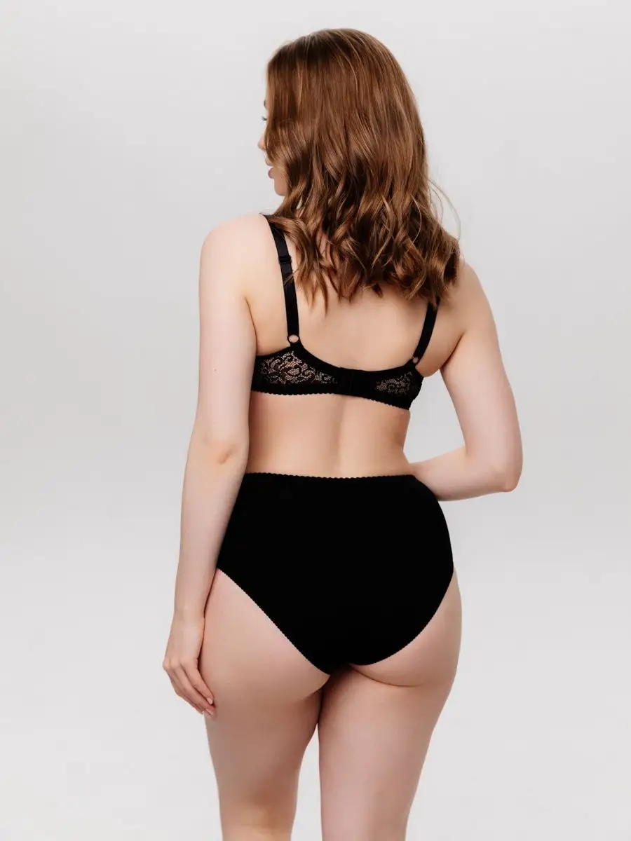 Трусы высокие хлопковые с кружевом черный