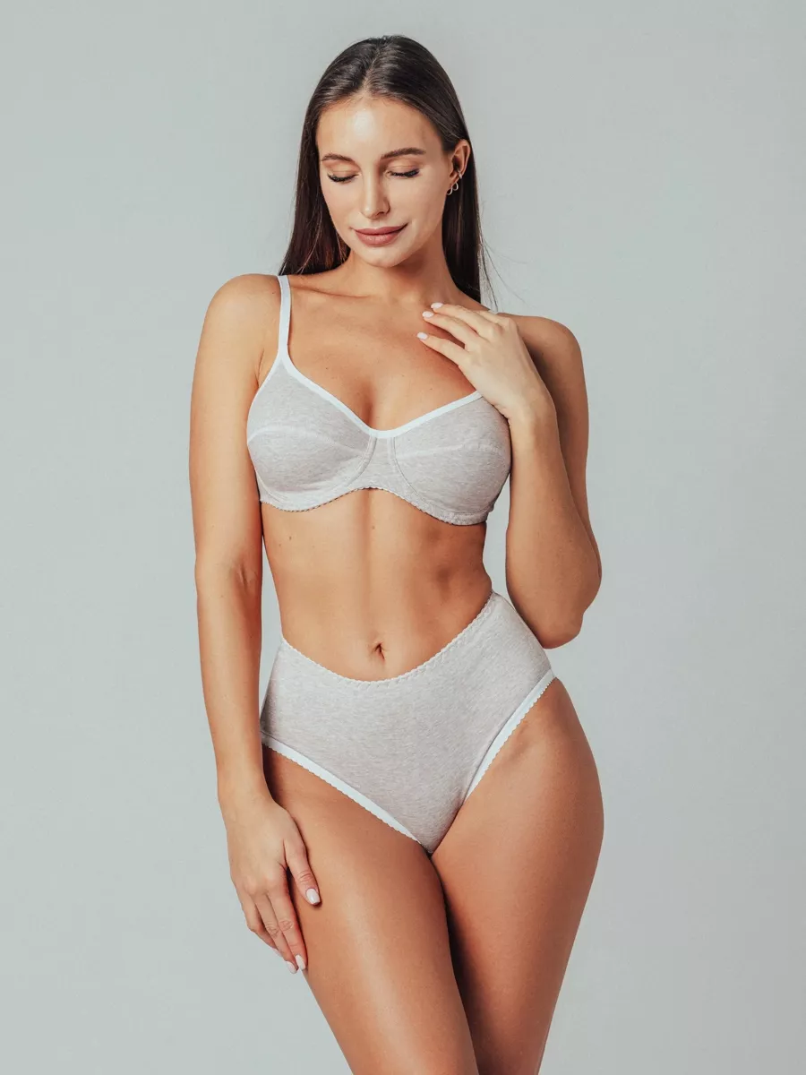 Трусы набор с высокой посадкой хлопковые 3 шт бежм/серм/голубм