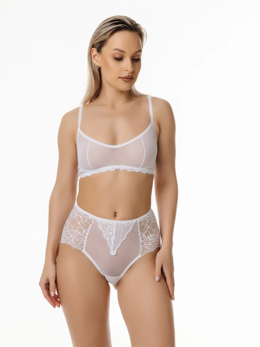 Трусы с высокой посадкой кружевные слипы белый