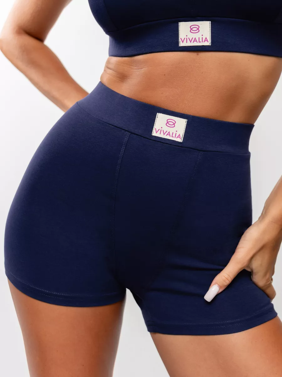 Трусы шорты с высокой посадкой боксеры хлопок синий