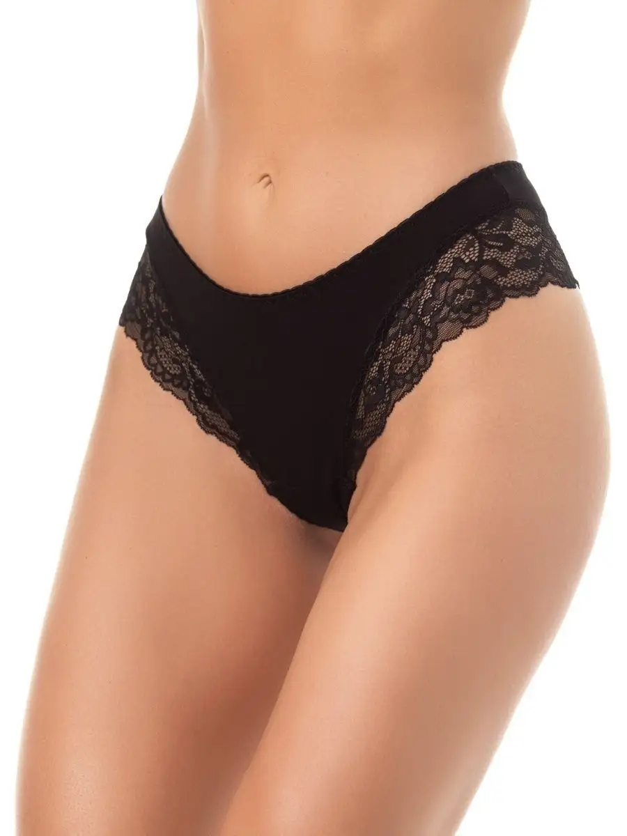 Трусы женские бразильяна хлопок кружевные черный