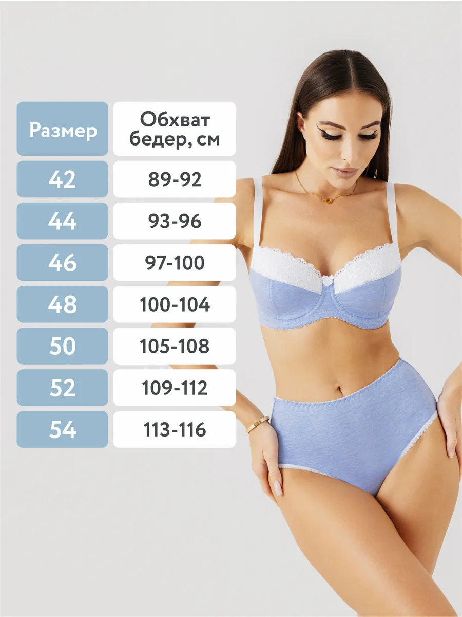 Трусы с высокой посадкой хлопковые слипы голубоймеланж