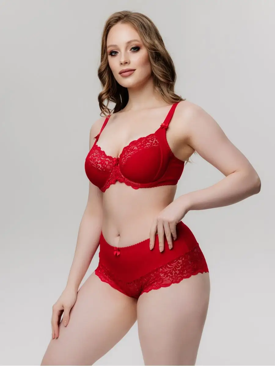 Трусы кружевные большие размеры хлопок красный