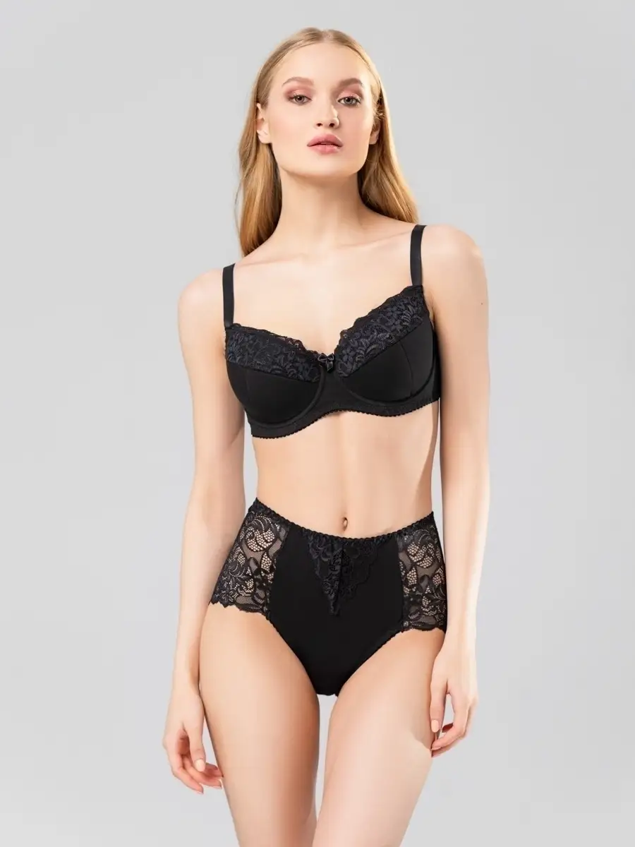 Трусы набор 3 шт кружевные с высокой посадкой черный/черный/черный