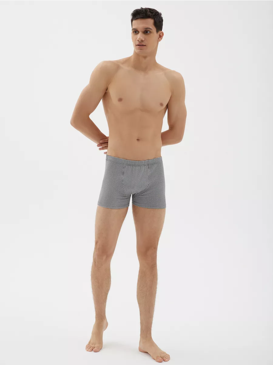 Боксеры хлопковые с принтом черный/белый/клетка