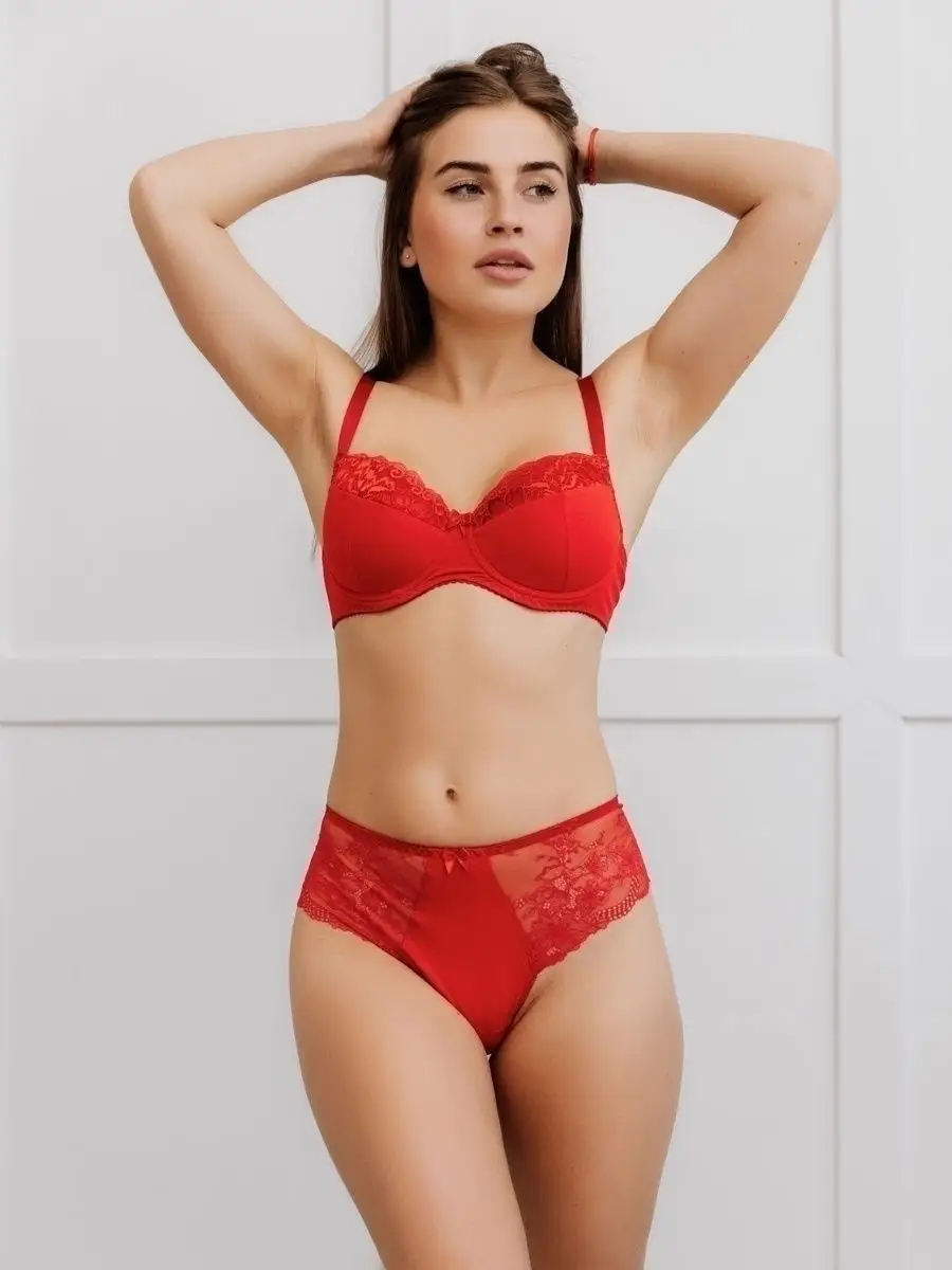 Трусы набор 3 шт кружевные стринги бразильяна сливовый/синий/красный