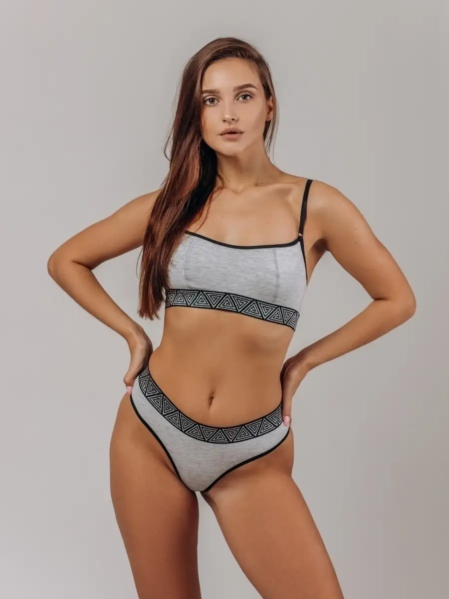 Бюстгальтер без поролона топ хлопок серыймеланж/черный/серебро