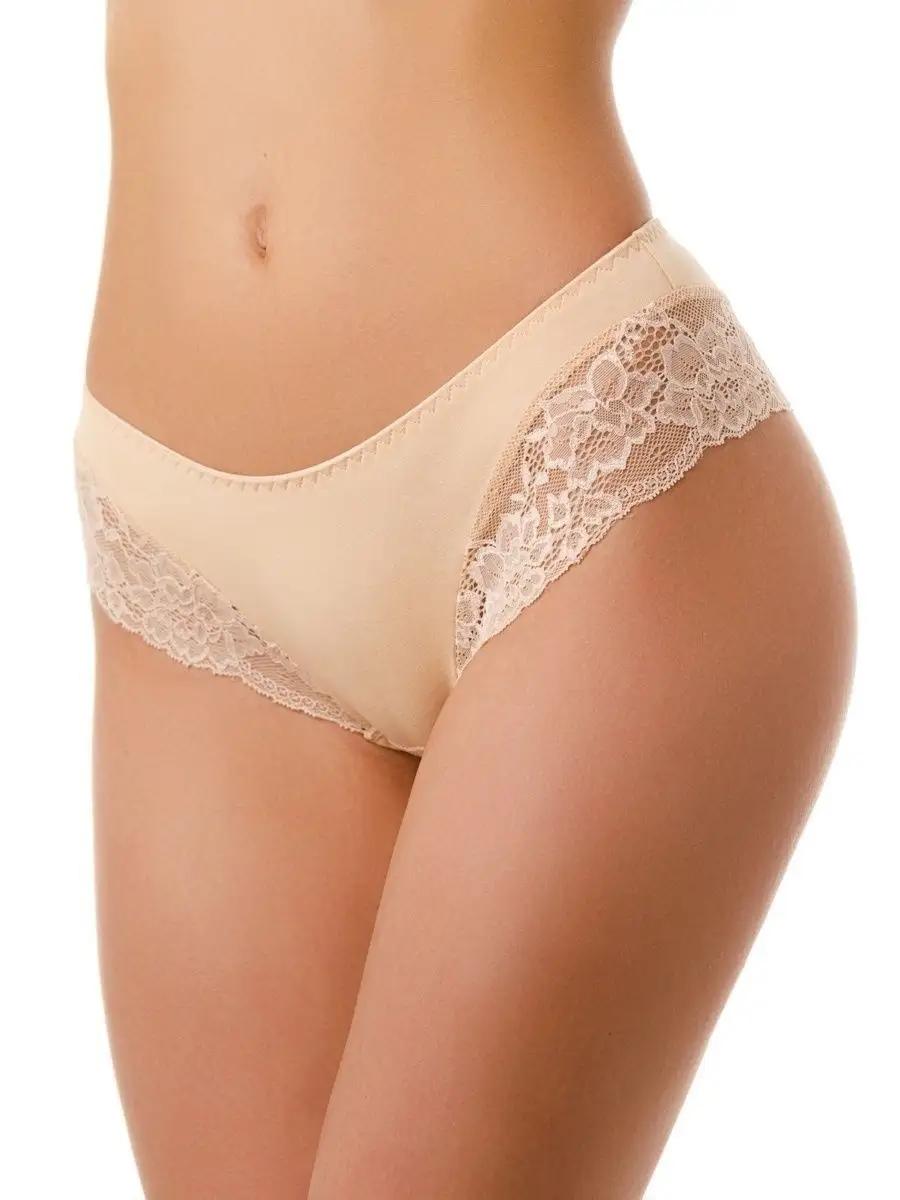 Трусы женские бразильяна хлопок кружевные бежевый