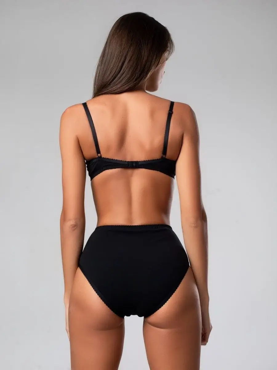 Трусы набор с высокой посадкой хлопковые 3 шт черный/черный/черный