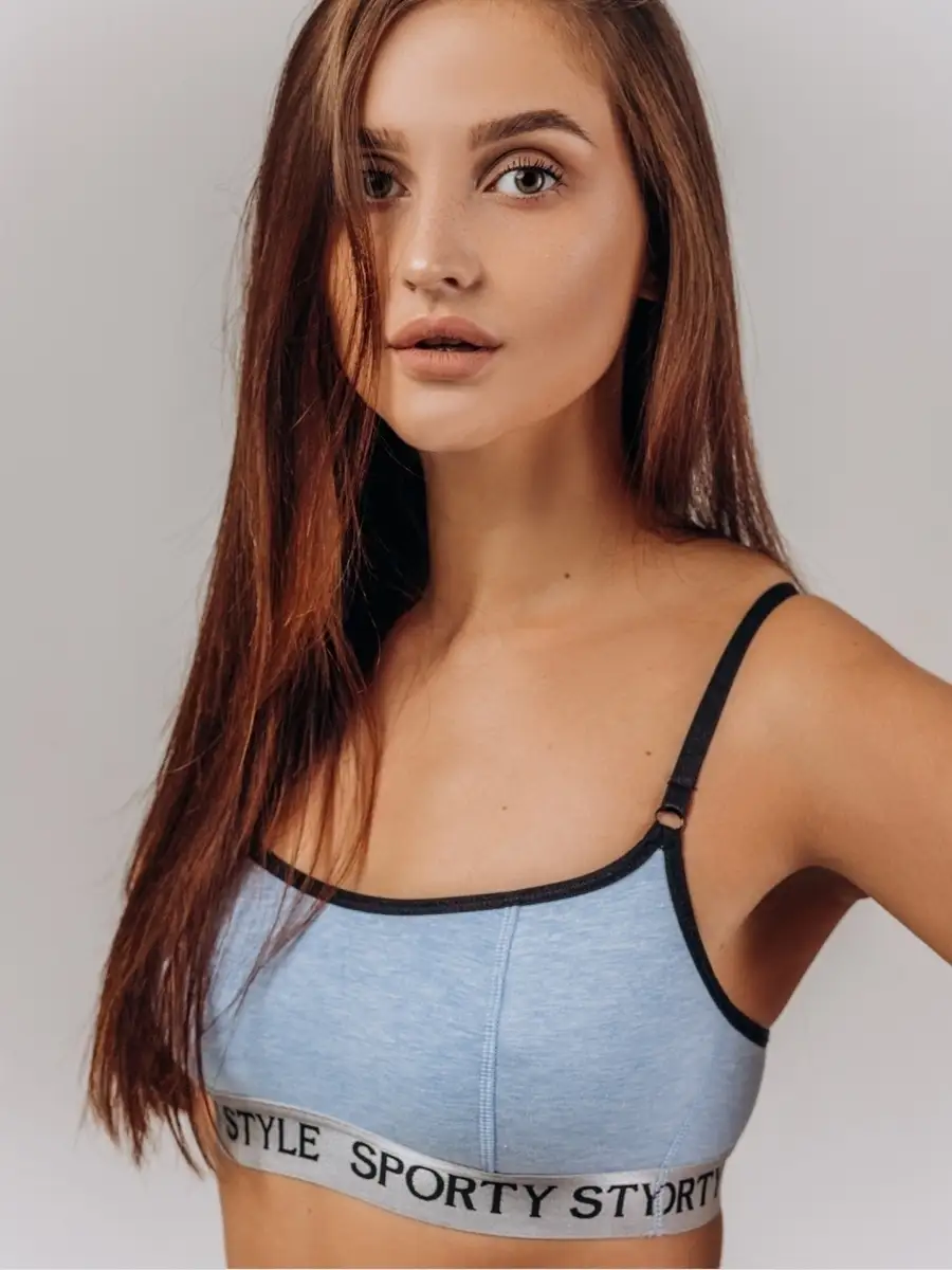 Бюстгальтер без поролона топ хлопок голубоймеланж/серый/черный