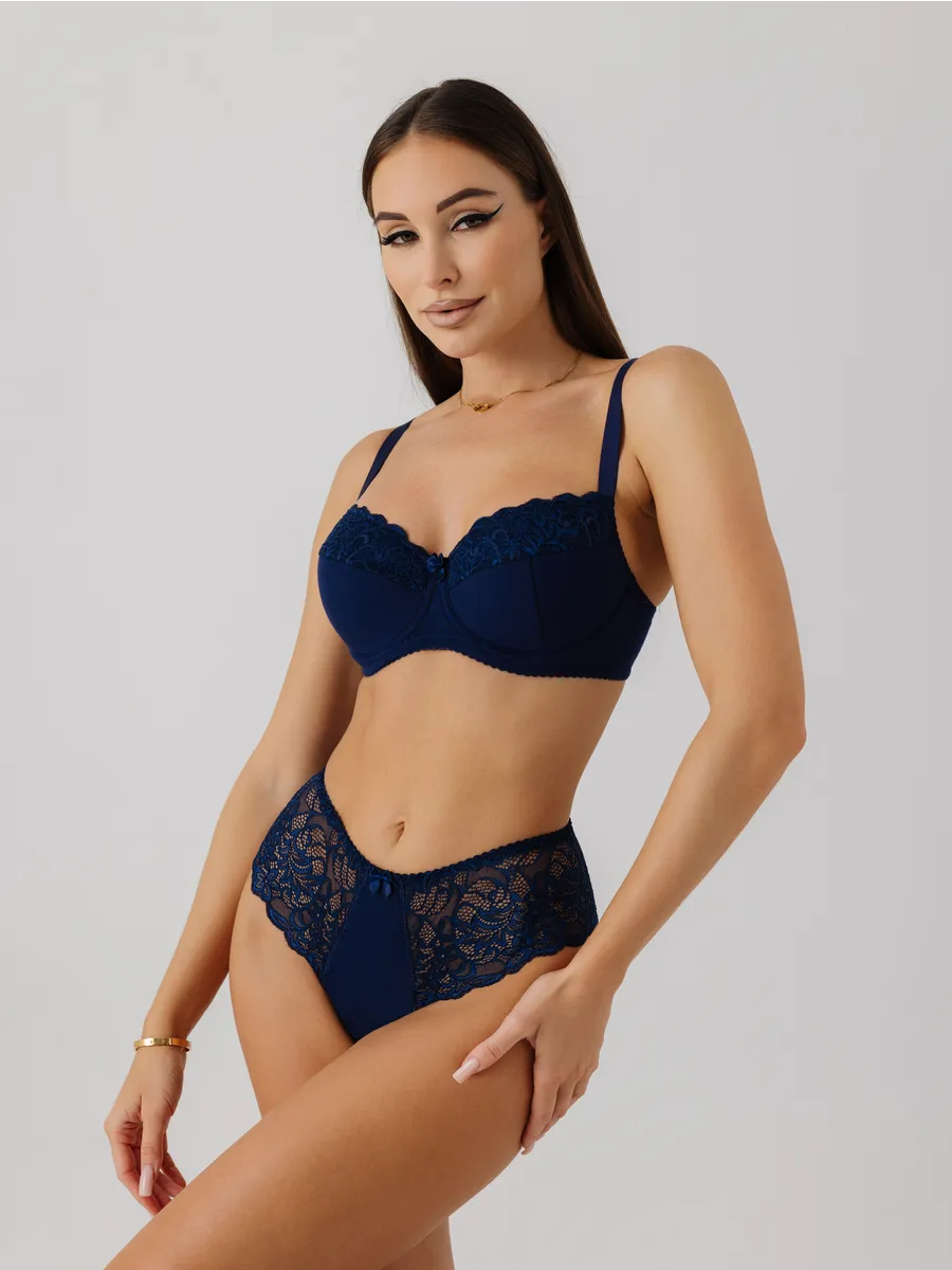 Набор комплект кружевные стринги бразильяна синий/синий/синий