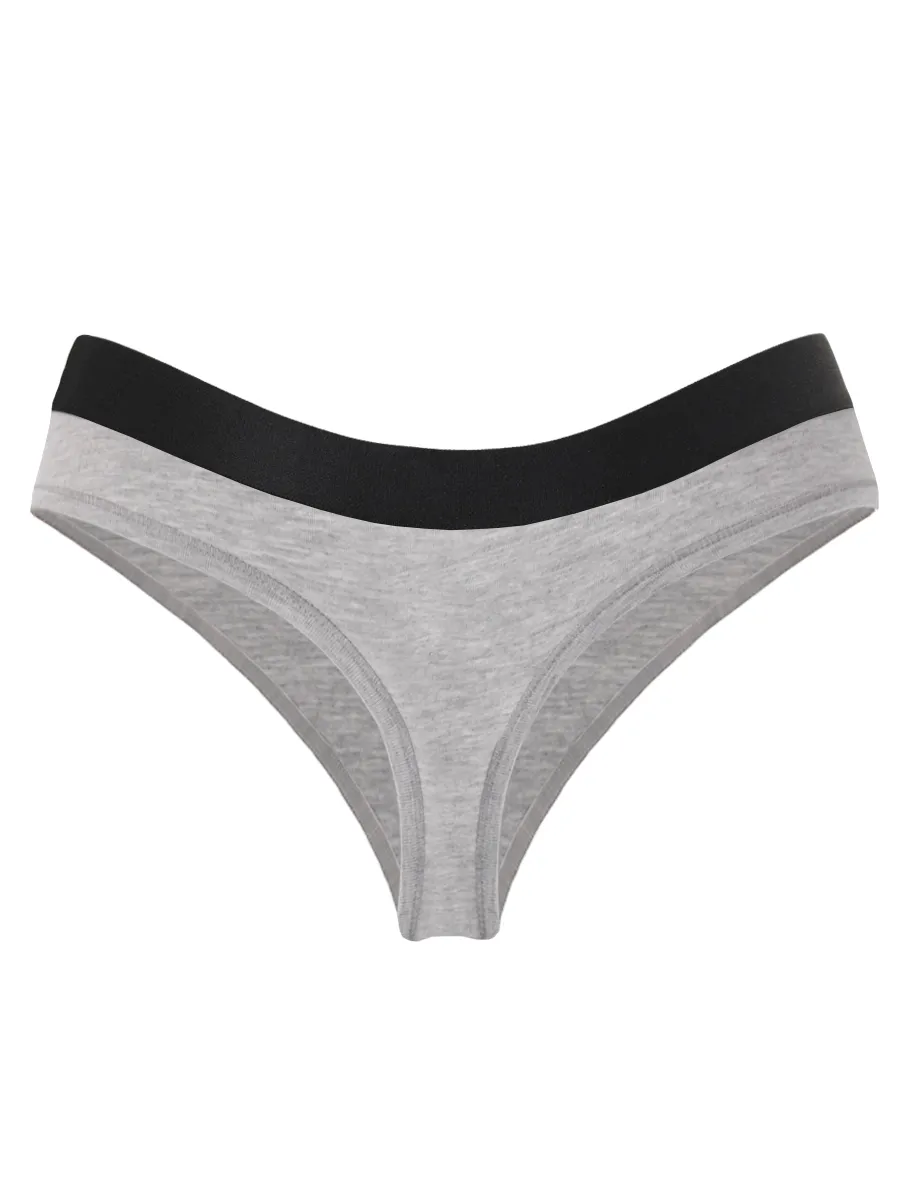 Трусы стринги спортивные с широкой резинкой хлопок серыймеланж/черный