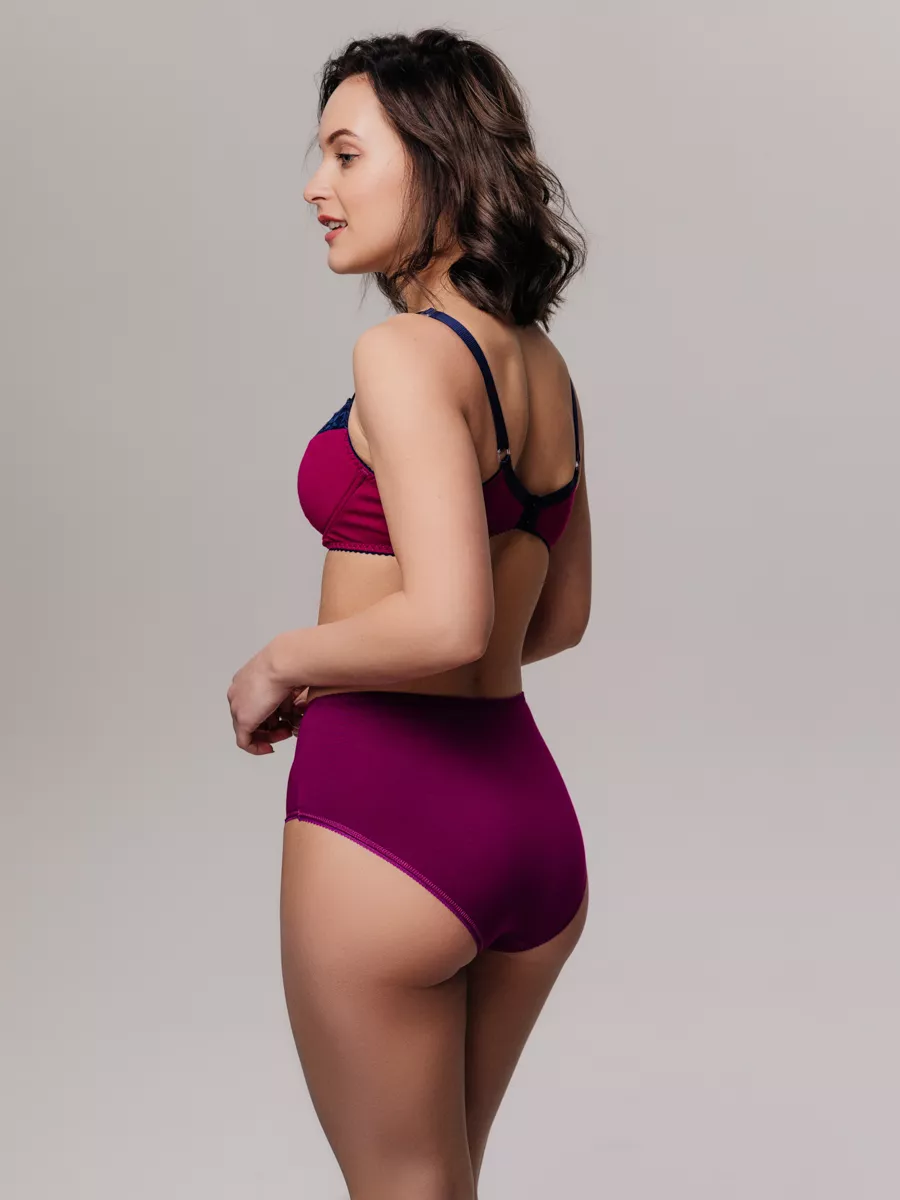 Трусы набор с высокой посадкой хлопковые 3 шт сливовый/синий/красный