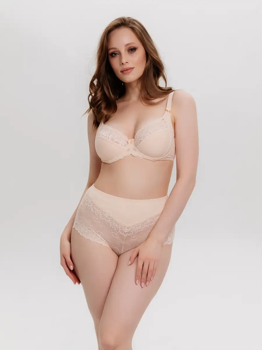 Трусы высокие кружевные слипы большие размеры бежевый