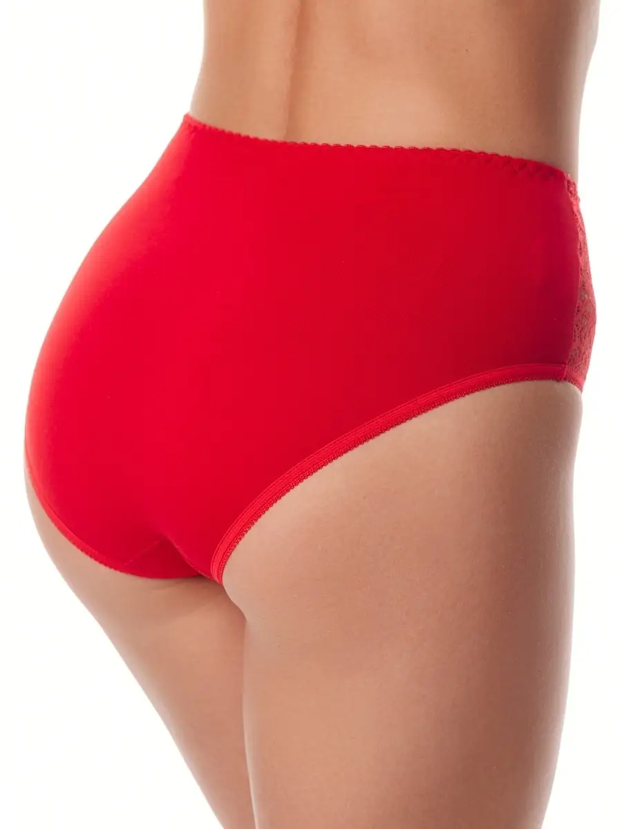 Трусы высокие хлопковые с кружевом красный