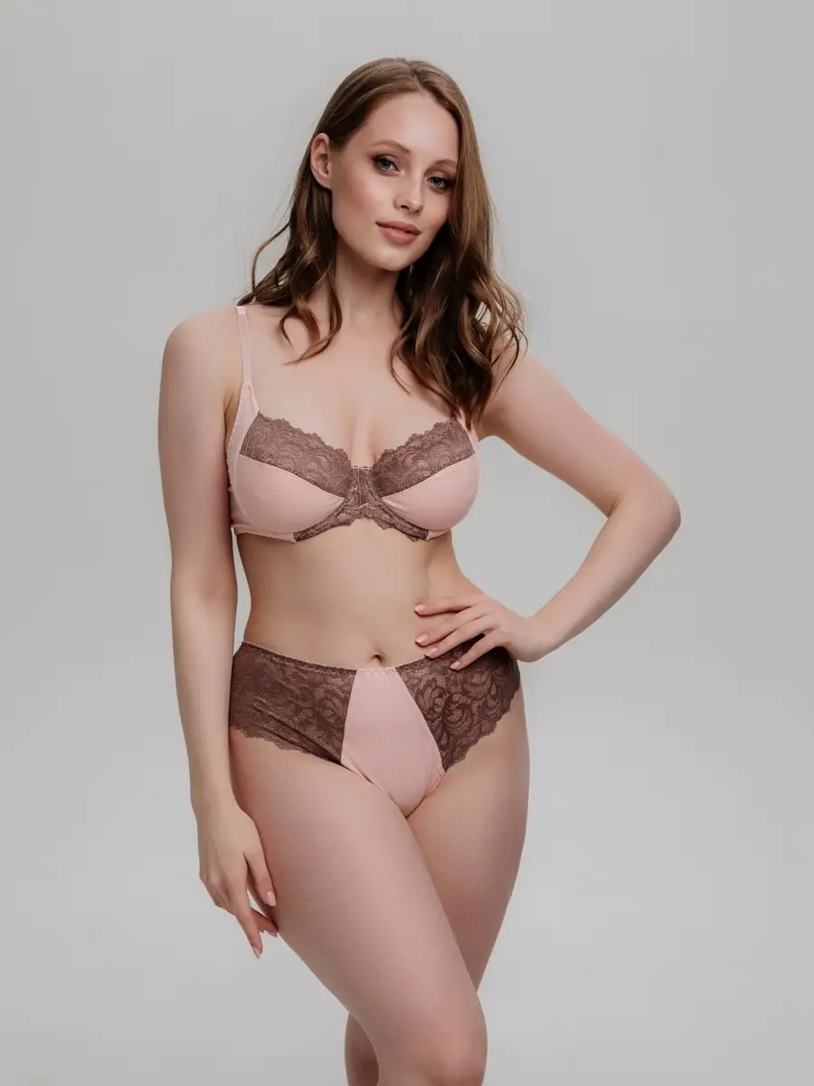 Стринги бразильяна большие размеры коричневый/персиковый