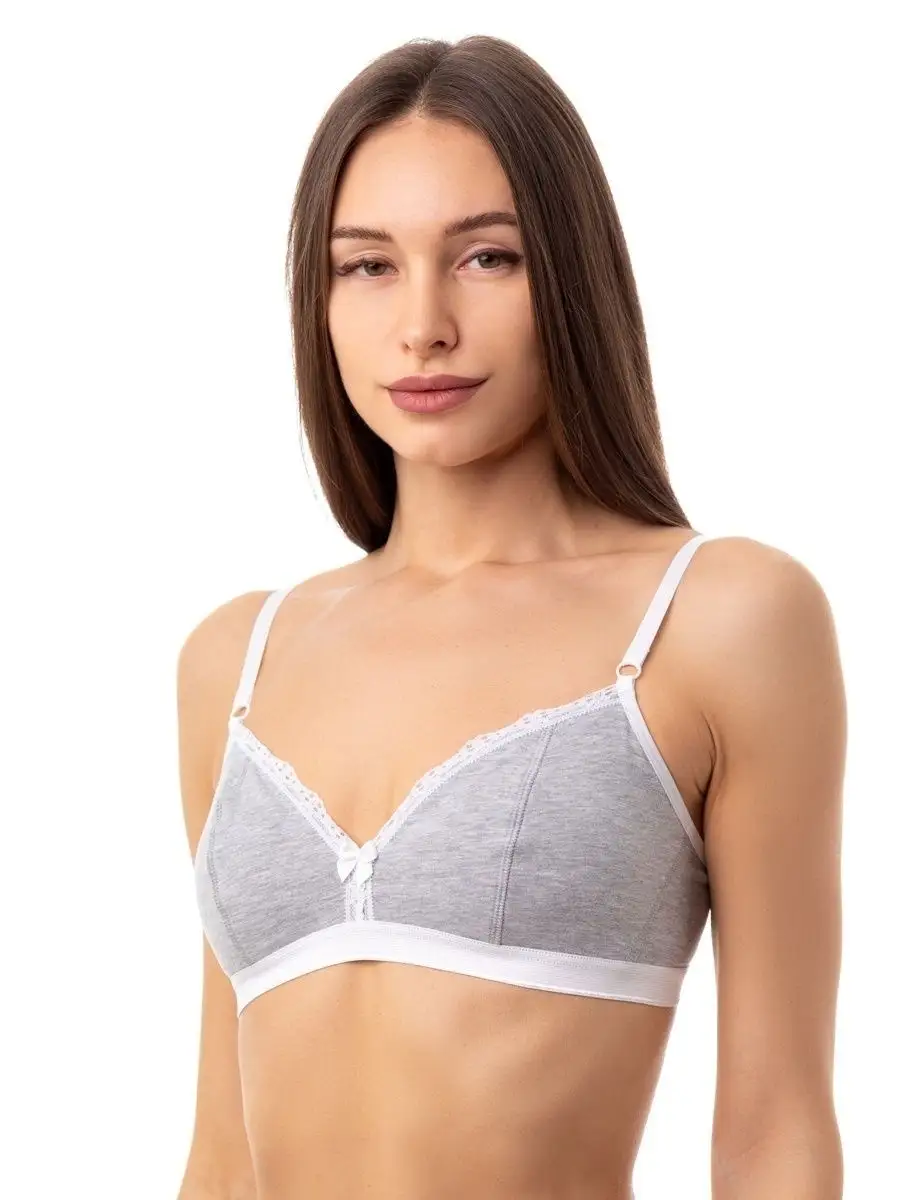 Бюстгальтер базовый хлопок топ для подростков серыймеланж/белый