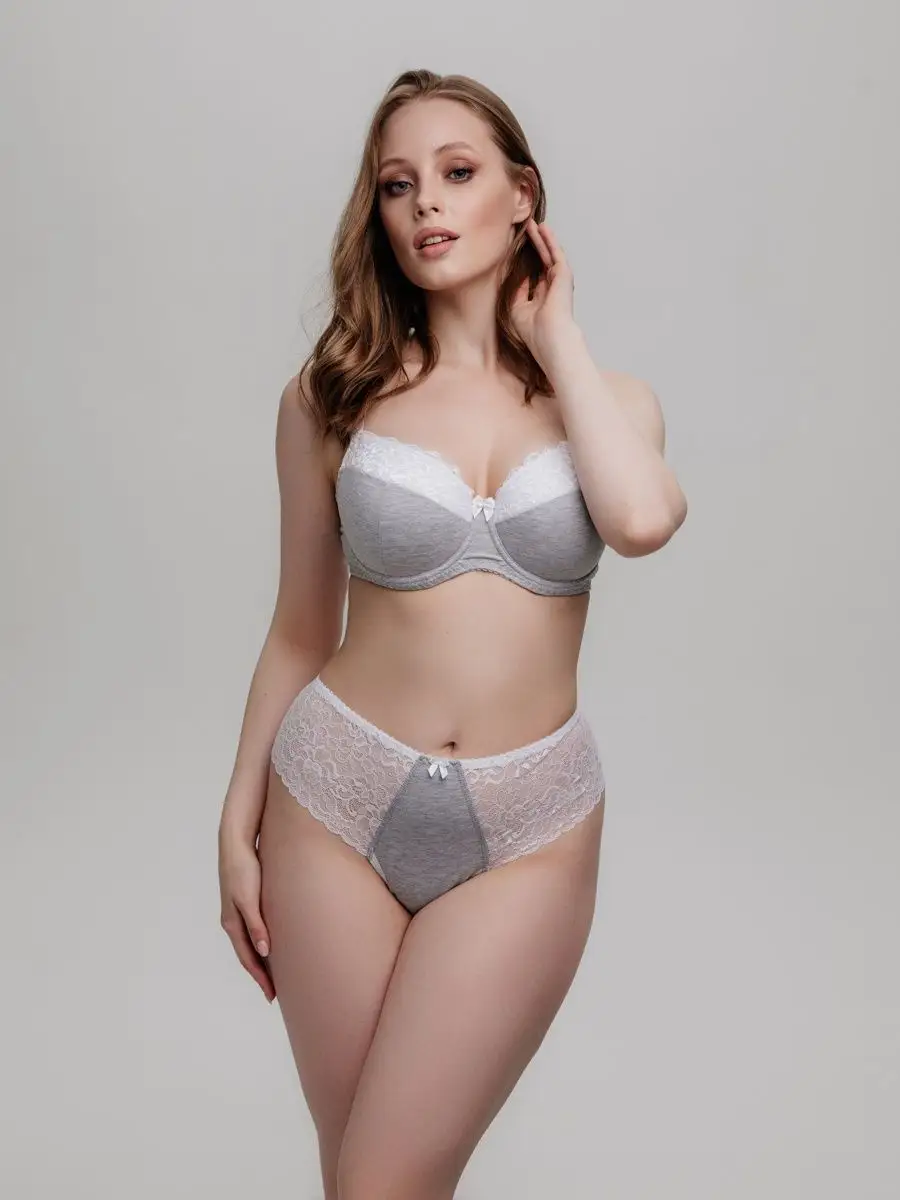 Набор трусов стринги бразильяна большие размеры белый/голубой/серый